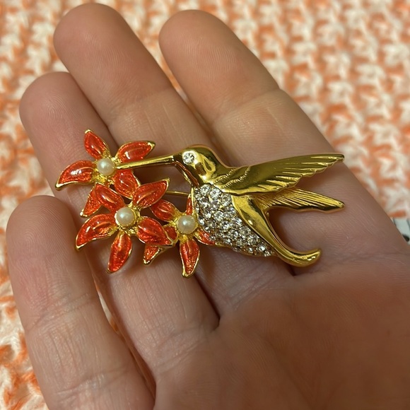 Beautiful‎ Floral Rhinestone Hummingbird Brooch - Picture 3 of 4